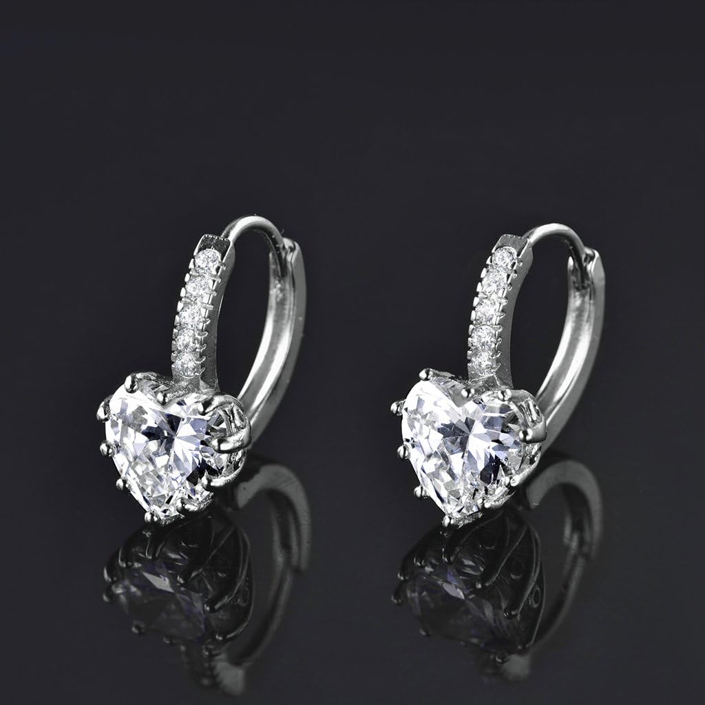 MASOP Charming Smooth Heart Cut Birthstone April Clear Crystal CZ Sterling Silver Leverback Hoop Earrings for Women - Image 3