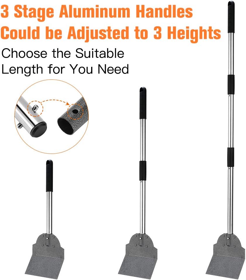 KOOLTAIL Dog Pooper Scooper Set - Tray and Spade and Rake - Adjustable 37.4 Inches Long Handle, Stainless Steel Heavy Duty Pet Waste Removal for Small Medium Large Dogs