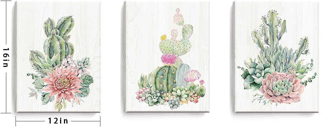 Canvas Wall Art Succulents Cactus Plant Wall Decor Bathroom Wall Decor Living Room Bedroom Kitchen Wall Decorations Artwork 12"x16"x 3 Panel 6 Canvas Wall Art Succulents Cactus Plant Wall Decor Bathroom Wall Decor Living Room Bedroom Kitchen Wall Decorations Artwork 12"x16"x 3 Panel