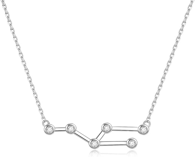 AOBOCO Sterling Silver Zodiac Necklace Embellished with Crystals from Austria, 12 Constellation Horoscope Astrology Necklace, Anniversary Birthday Jewelry Gifts for Women