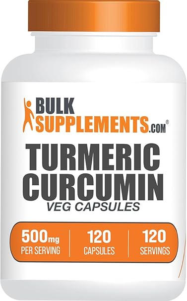 BulkSupplements.com Turmeric 500mg Extract Capsules - Curcumin Supplements, Turmeric Curcumin - Gluten Free, 120 Veg Capsules (Pack of 1)