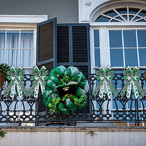 Abtols Large St. Patrick's Day Wreath Bows, Black White Buffalo Plaid Clover Bows For Wreath Green Glitter Decorative Bow For Front Door Farmhouse Wreath Bows For Outdoor Fence Party Decor #TOP6