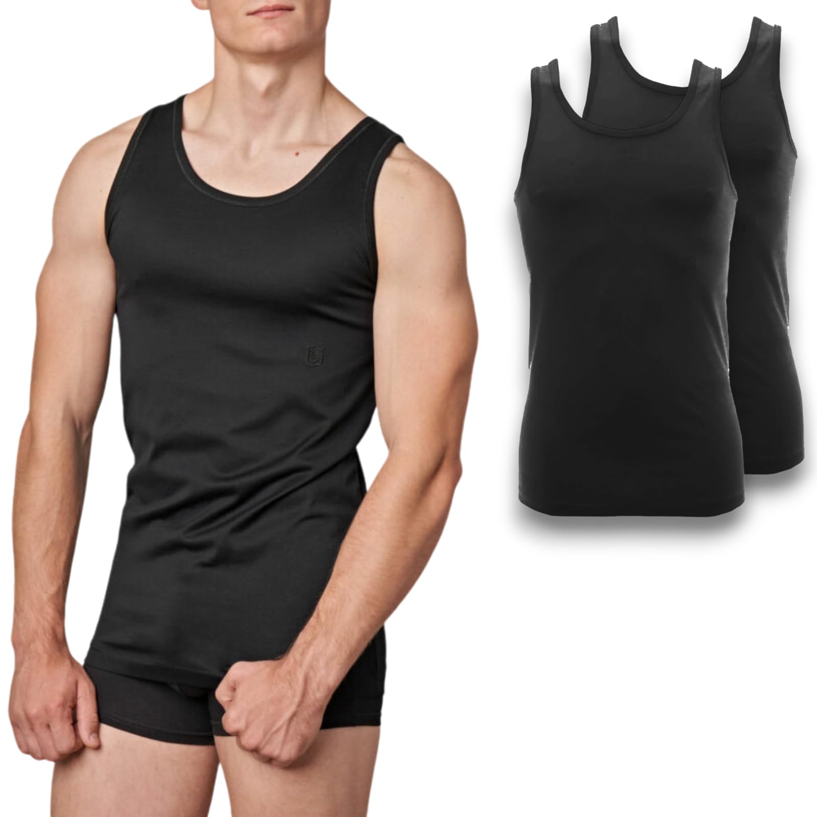 LADY·C Vogatore in Filo di Scozia Uomo Spalla Larga Canottiere da Uomo Leggera e Traspirante 2 Pack