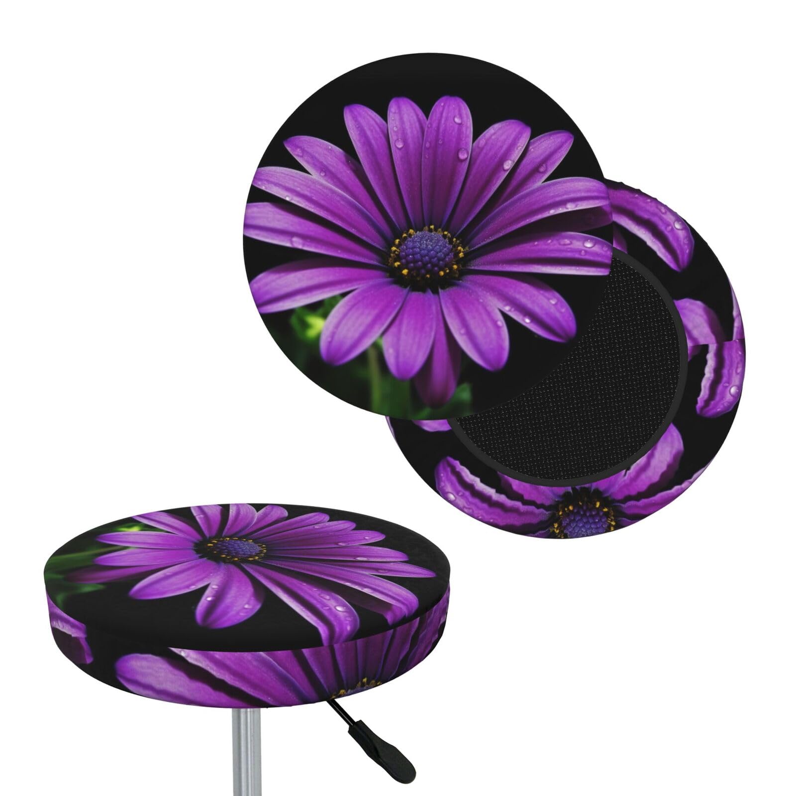 NONHAI Purple Daisy Bar Stool Cover Round Elastic Stool Cushion Covers Dustproof Bar Chair Cover Washable Stool Cushion Slipcover Stretch Stool Seat Covers for 12-14 Inch Chair