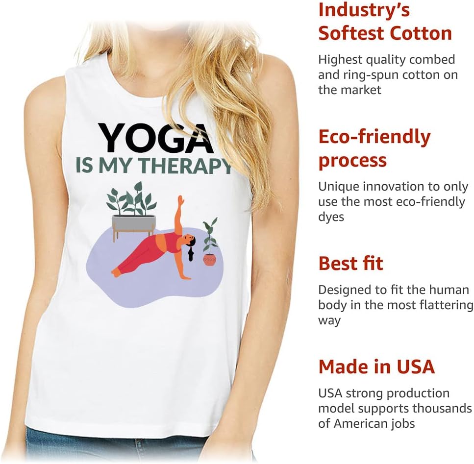 Yoga is My Therapy Women's Muscle Tank - Cute Art Tank Top - Trendy Workout Tank