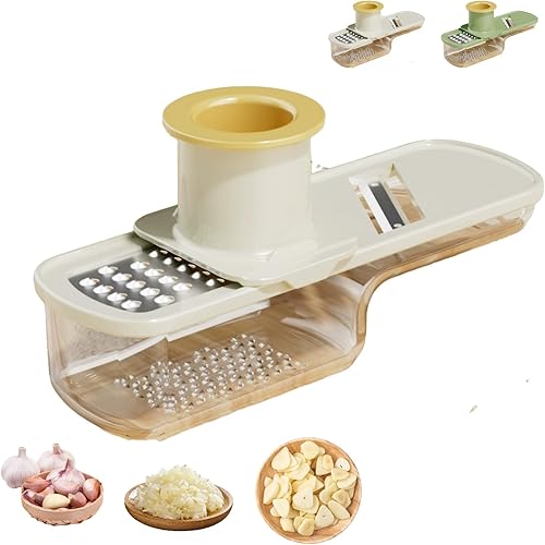 Molinillo de ajo multifuncional, mini rebanador de ajo, molinillo de jengibre, mandolina multifuncional 3 en 1, rebanar y triturar con protector de