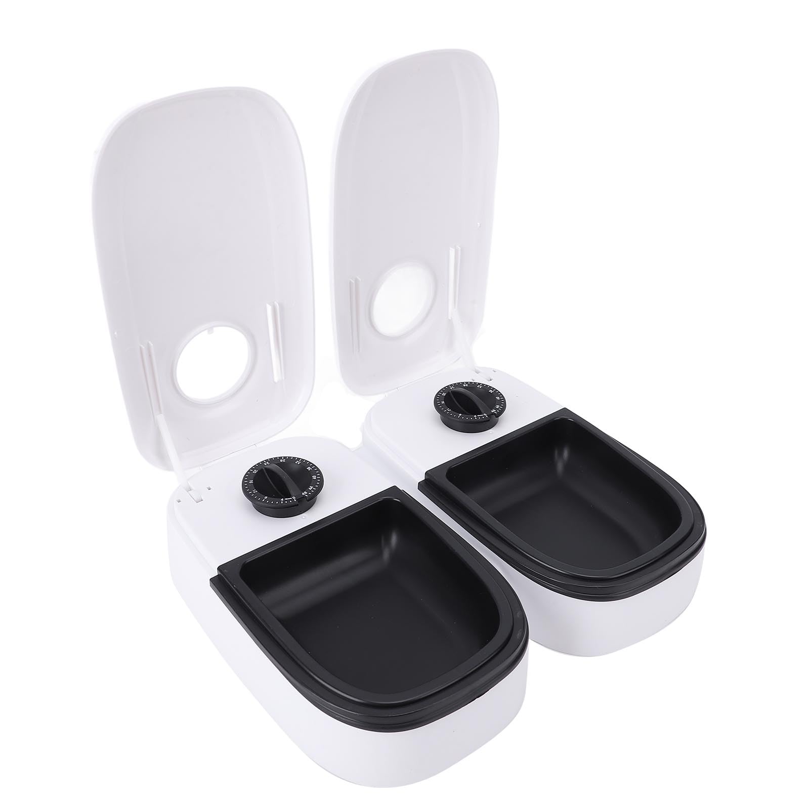 Generic Alimentatore Automatico per Cani e Gatti per 2 Pasti Alimentazione Temporizzata Fondo Antiscivolo Cibo Secco Umido Ciotole Separate Dispenser di Cibo per Animali Domestici per Programma di