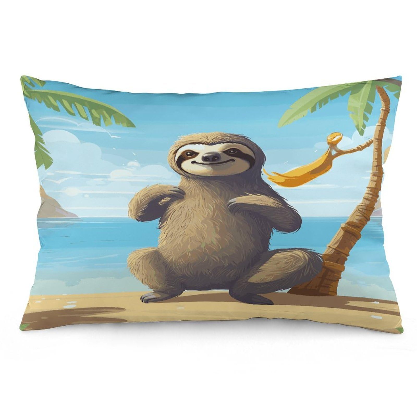 Sloth on Beach Throw Pillow Covers with Silent Zipper Polyester Pillow Protectors Removable Pillow Cases Soft Pillowcase Cozy Pillow Sham Cushion Cover for Sofa Car Bed 12 "x20