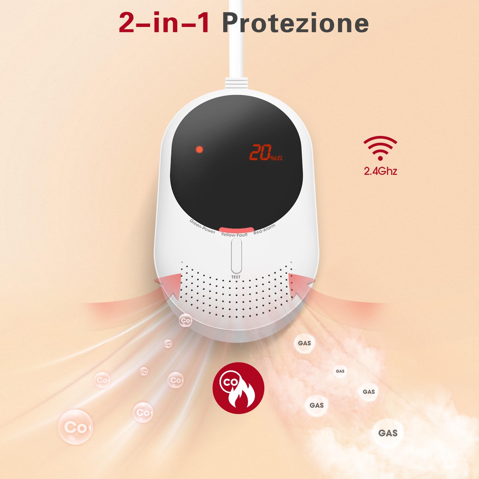 PHYSEN WiFi Rilevatore di Gas e Monossido di Carbonio con Valvola Magnetica e Display LED, Monitoraggio App Smart Life, Certificato EN50291 e EN50194, Ideale per Cucina, Locale, Caldaia, Garage