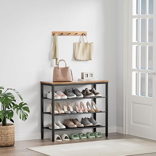 Miniatura 7 de Zapatero organizador de 4 niveles con 3 estantes de malla metálica para 12-16 pares, zapateros de pie independiente, para entrada, pasillo, armario,