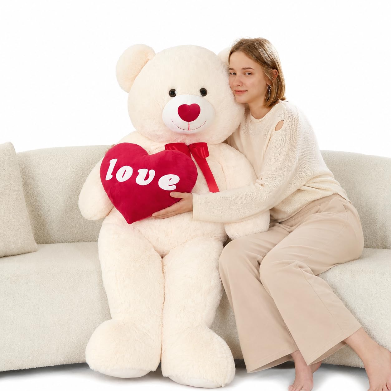 MorisMos 130cm großer teddybär mit Herz- i Love You, 2026 süß Teddy Bear, teddybär groß XXL riesen teddys für Kinder mädchen Frauen