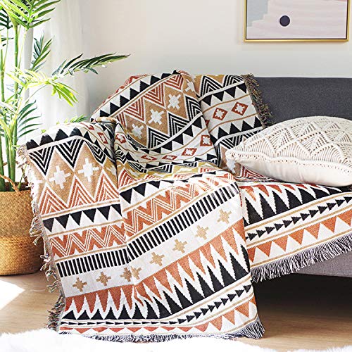 Luxlovery Bohemian Sofa Throw Blankets Ethnic Woven Farmhouse Aztec Southwest Throws Boho Throw Blanket For Couch Multicolor Aztec Bed Throws Oversized Chair Sofa Cover With Tassels(63"X102") #TOP28