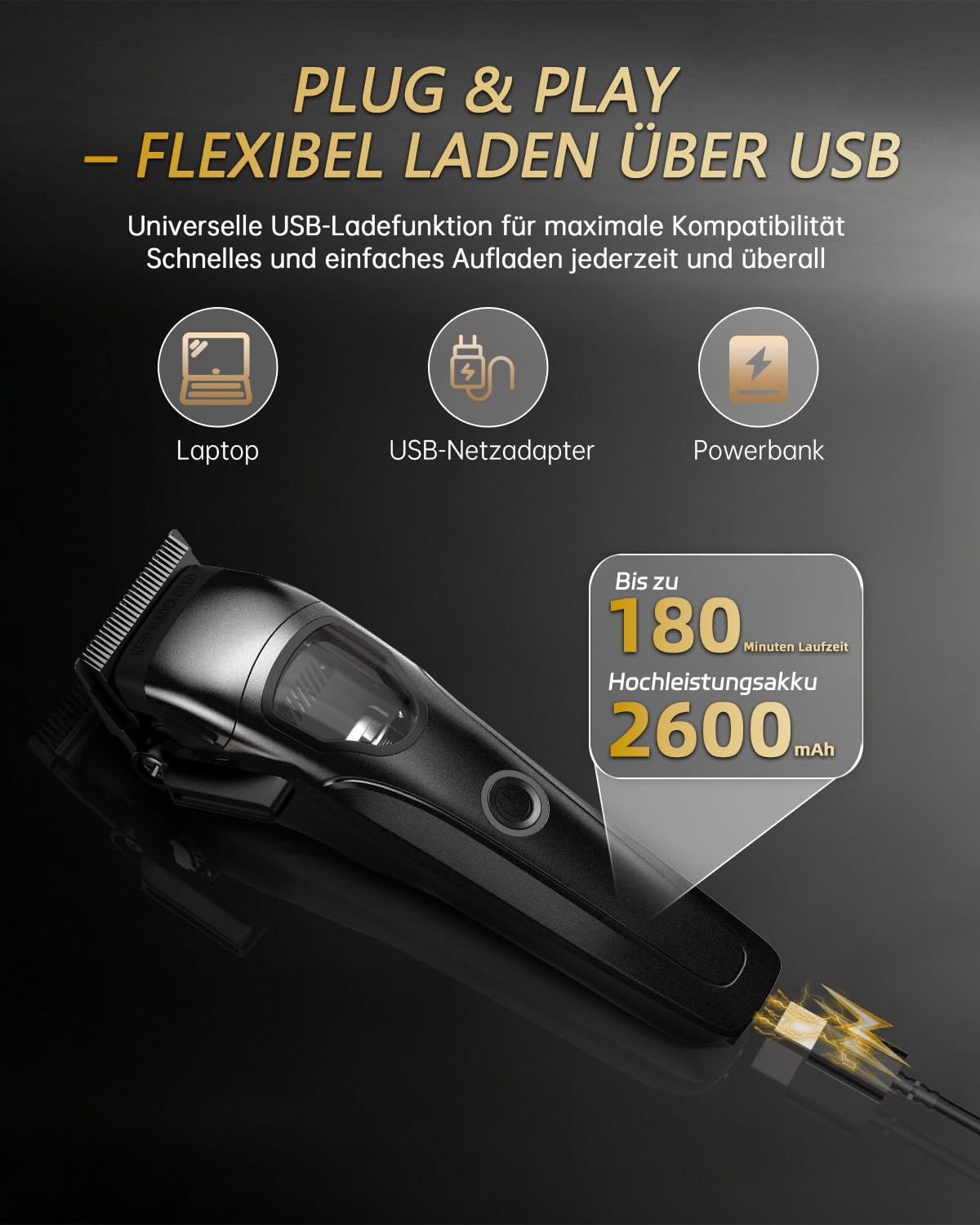 Rucha Akku Haarschneidemaschine Profi, 10.000 U/min Hochgeschwindigkeit Haarschneider Herren, Hair Clippers mit 8 Aufsteckkämme, 3 Std. Akkulaufzeit, für Haare, Bart & Körper, Zuhause & Barbershop