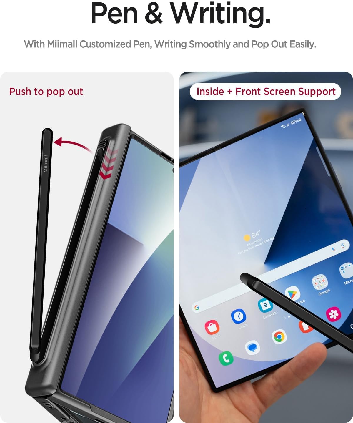 Miimall for Samsung Fold 7 Case with S Pen & S Pen Slot, Hinge Protection & Mag Safe Compatible, Sturdy Glass Screen Protector Dustproof, Durable Samsung Galaxy Fold 7 Case with mag-Safe, Matte Black
