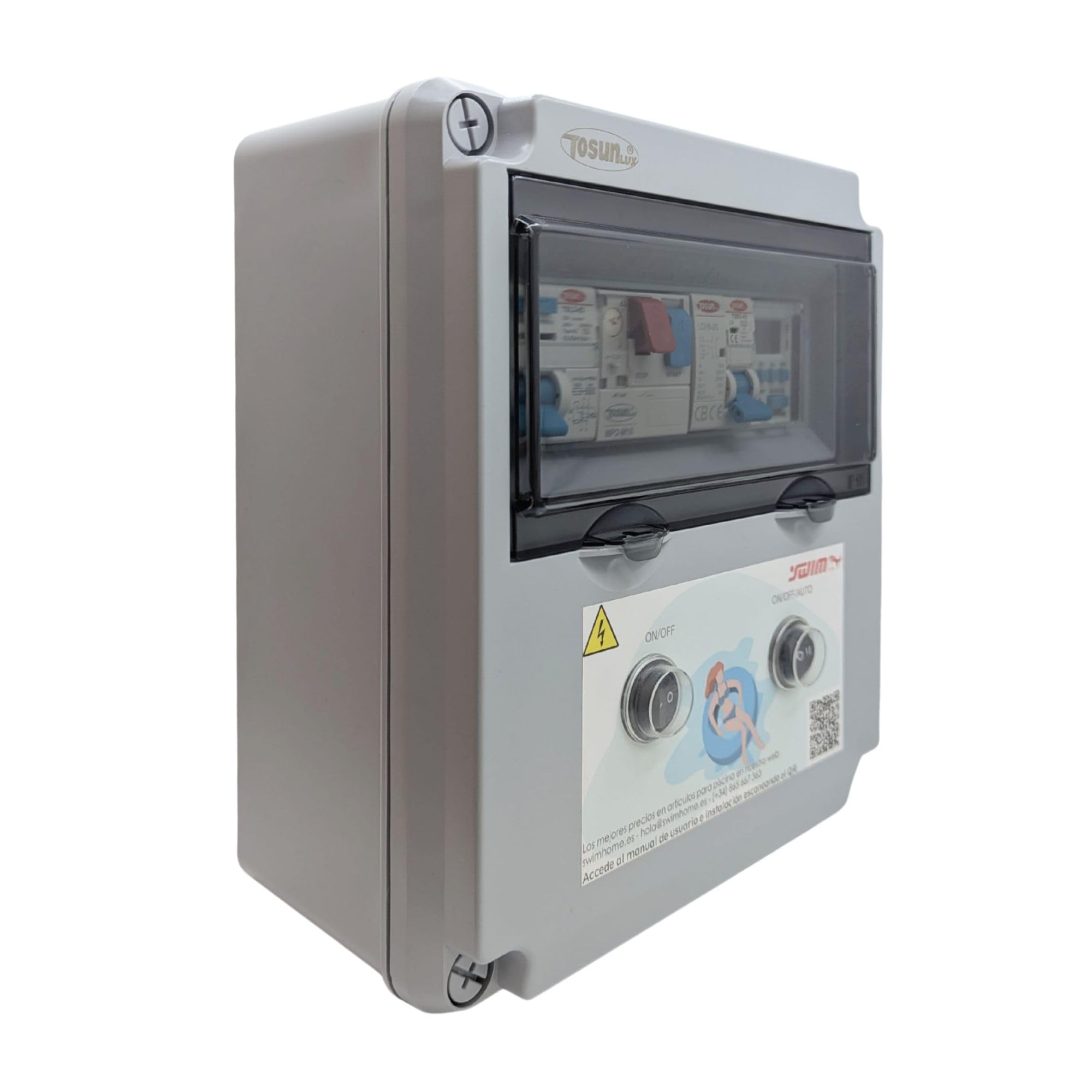 Tosun Cuadro Eléctrico Piscina, Transformador 60W 12V DC, Control WiFi y Reloj, para Bomba 0,5 CV, Gris