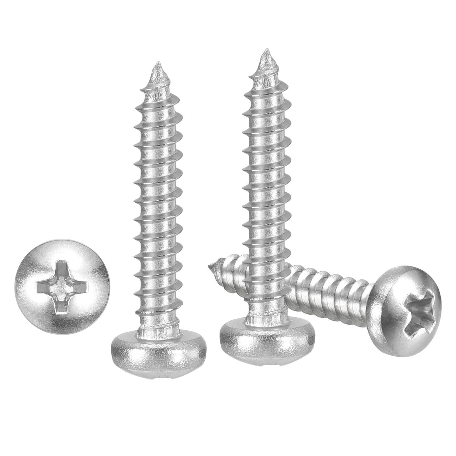 METALLIXITY Phillips Pan Head Self Tapping Screws(#4x5/8") 100Pcs, 304 Stainless Steel Self Drilling Screw for Metal Wood Plastic, for Cabinet Wall Shutter Plate Rock Furniture, Silver Tone — image 1