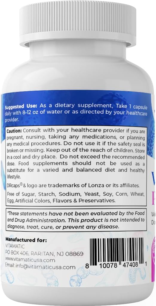 Vitamatic Vaginal Probiotics for Women – 20 Billion CFU, pH Balance & Odor Control, 60 DR Capsules with Prebiotics, Cranberry, D-Mannose, Hibiscus & Dandelion – Feminine Health & Daily Support* - Image 9