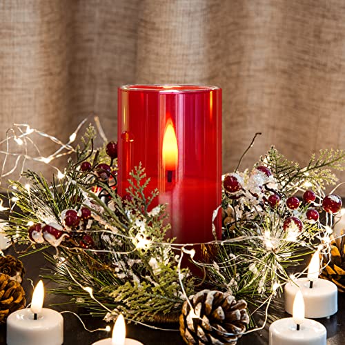 Girimax Red Glass Flameless Candles with Remote Batteries, Flickering Christmas LED Pillar Candles Set of 5 by Girimax - Image 9