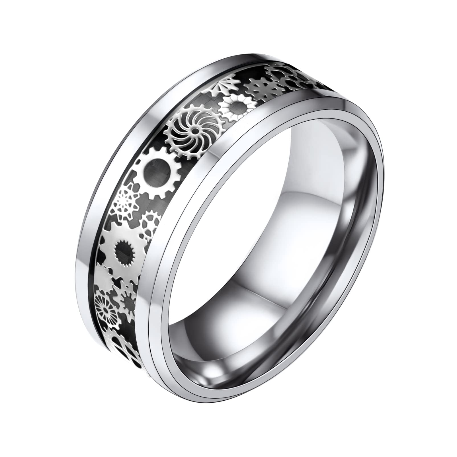 PROSTEEL Anillos Alianzas de Titanio Tungsteno Fibra Negra, Steampunk Rock Anillos de Banda 8mm Ancho Con Nombres Personalizables, Tamaños Variados