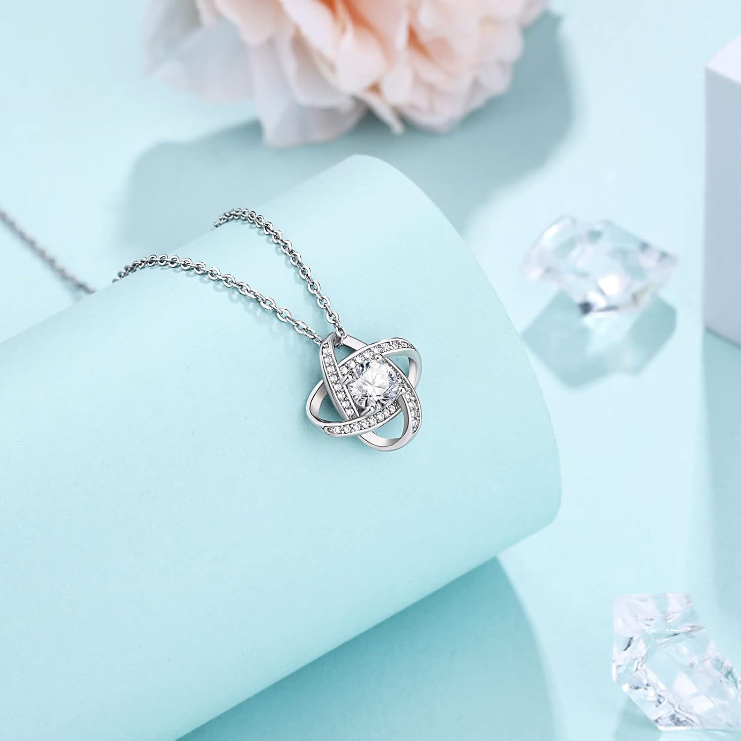 UNGENT THEM Silver Love Knot Necklace for Women, Mothers Day Wedding Valentines Christmas Birthday Gifts - Image 5