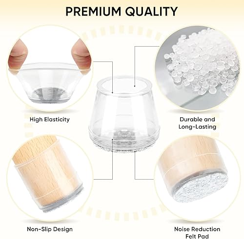 Miniatura 26 de BALEINE - Protectores de silicona para patas de silla, tapas protectoras de patas de taburete, tapas antideslizantes para patas de silla para suelos