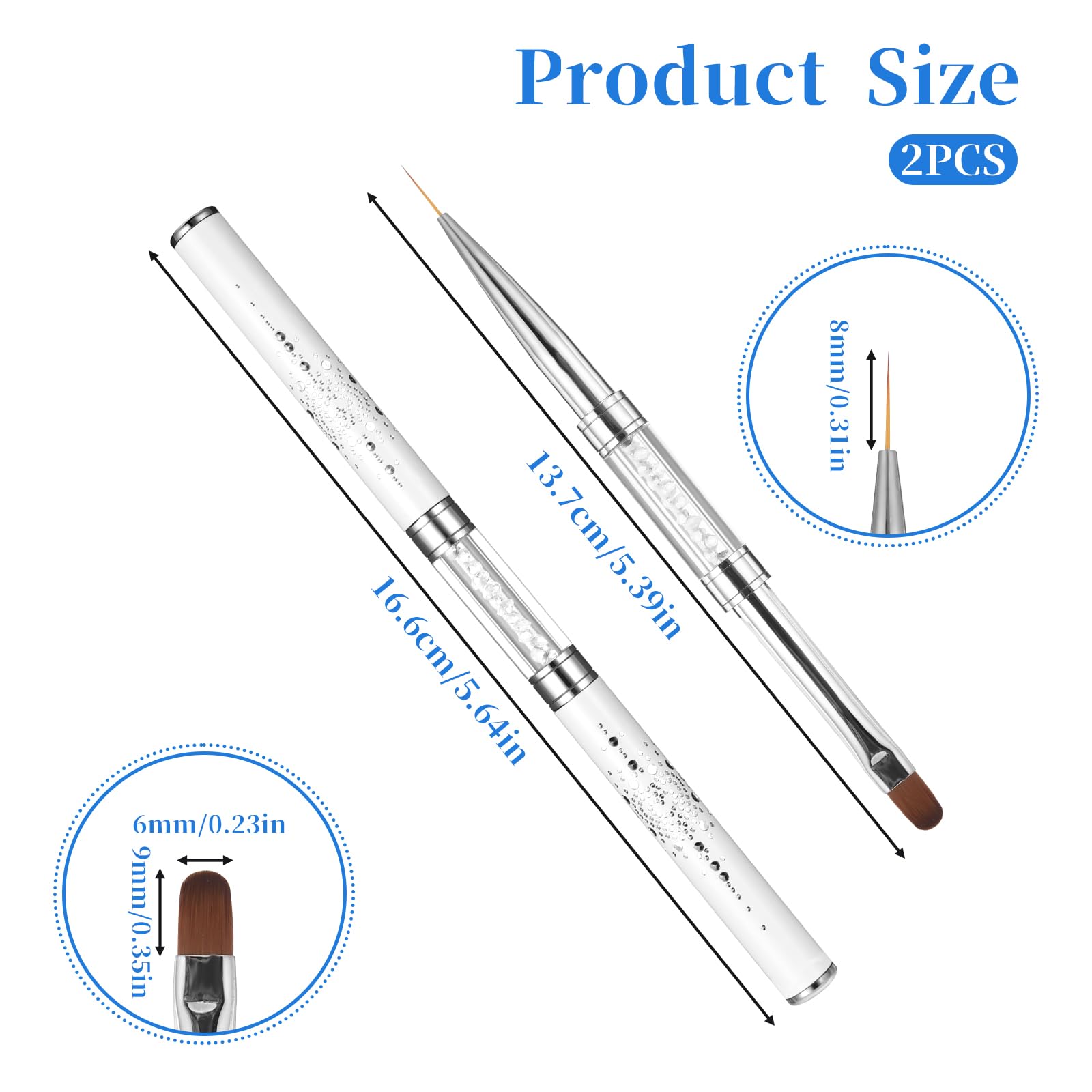 JJUNW 2 Pcs Double Ended Nail Builder Gel Brush, French Tip Brush Hard Gel for Nails, Brush Liner Brush Nails Hard Gel for Design Nails Professional Nail Art(White)