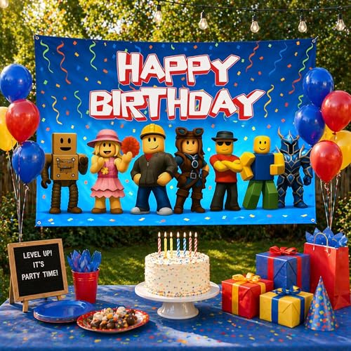 Image of Video Game Birthday Decorations Happy Birthday Banner for Boys 6x4ft Gaming Backdrop Gaming Birthday Party Decorations Video Game Backdrop for Kids Game Boys Birthday Party Decorations