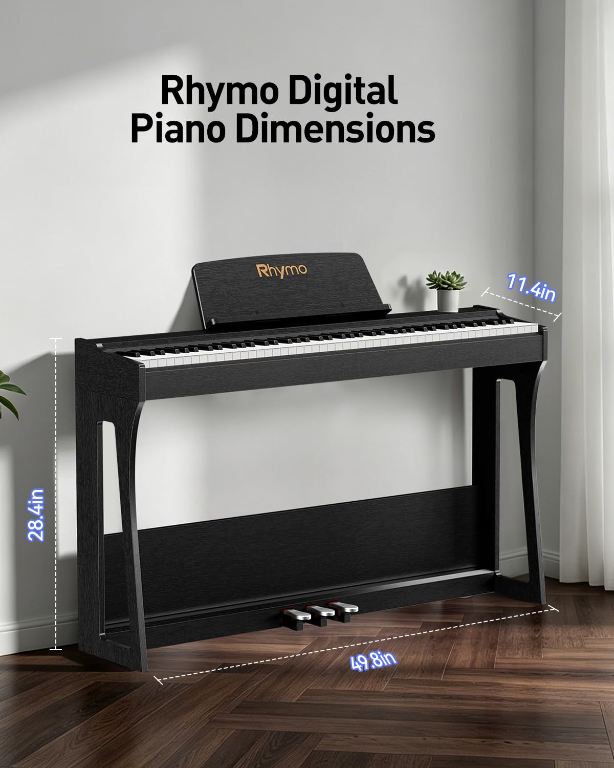 Rhymo Tastiera ponderata a 88 tasti, pianoforte digitale con altoparlanti, pianoforte digitale verticale in legno, tastiera elettronica con supporto per mobili, adatta per principianti