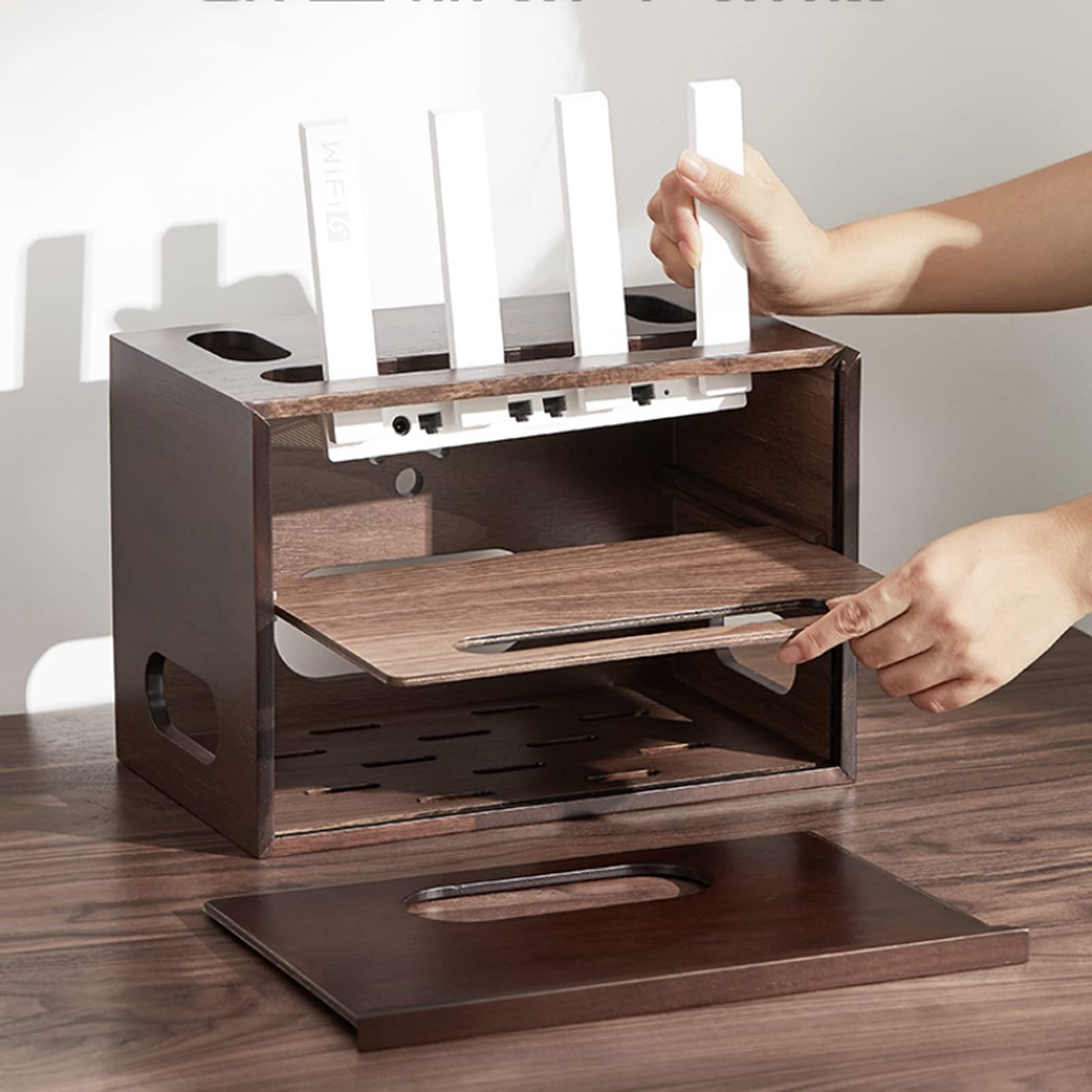 Kabelmanagement Holz-Router-Aufbewahrungsbox Set-Top-Box-Rack Netzteil TV-Line-Box Steckdosenschutz Dekorative Abschirmbox Kabelbox