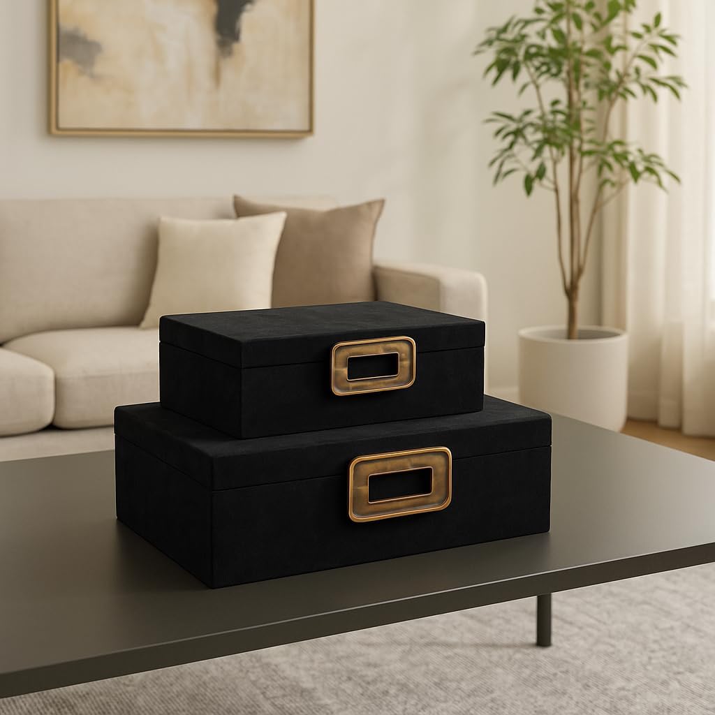 Decorative Boxes with Lid for Home Decor – Modern Storage and Home Organizer - Jewelry Boxes and Keepsake Boxes Perfect for Living Room, Bedroom, or Office Decor; Set of 2 – 5", 4" Black & Gold