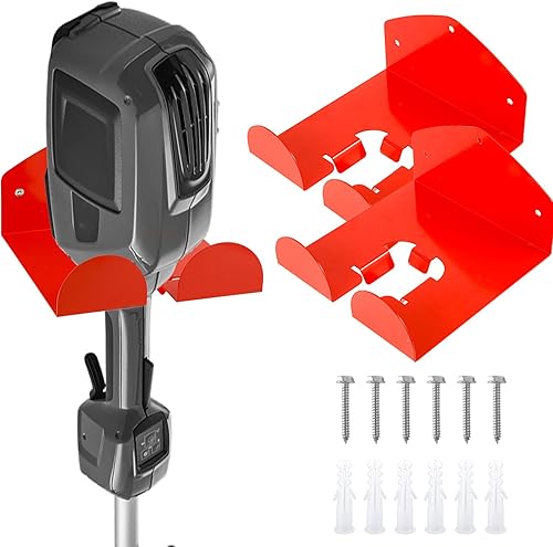 lasuroa Organizador de almacenamiento de garaje, paquete de 2 estantes resistentes para recortadora de herramientas eléctricas de jardín, soporte