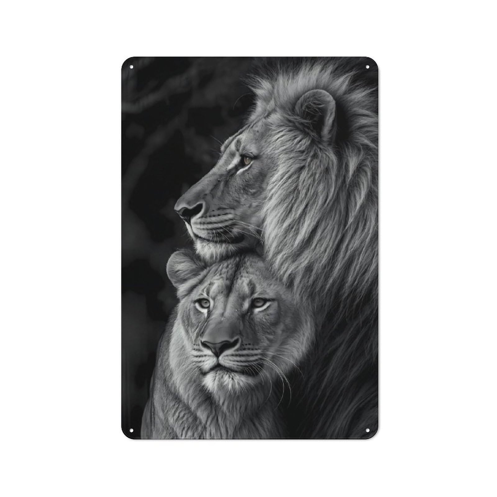 Industrial Lion Family Portrait Tin Sign 30x20cm, Garage Wall Decor for Garage, Hobby Room, Office Or Man Cave