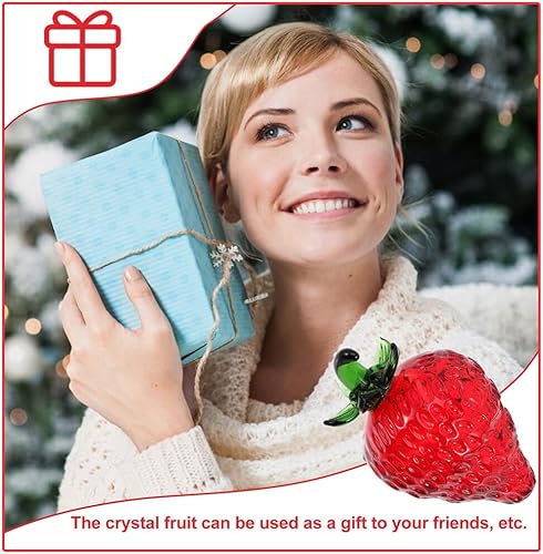 Miniatura 7 de Beavorty Adorno de fresa de cristal soplado de fresa, 2 piezas, figura coleccionable de fresa, pisapapeles de vidrio de fruta, decoración de mesa de