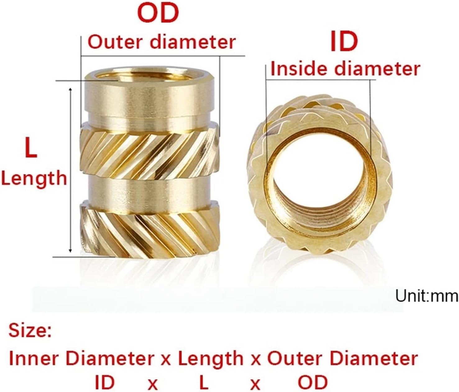 Brass Knurled Nuts M3 Brass Knurled Inserts Hot Melt Nut Female Thread Embed Parts Pressed Fit Into Holes 3D Printing Heat Set Insert Nuts 50Pcs(M3x5x4.5 (50Pcs))