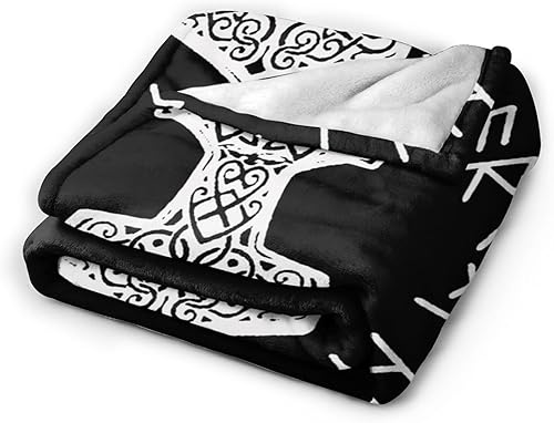 Miniatura 3 de Vikings Mjolnir and Rune Wheel Símbolo de mitología nórdica Manta de microforro polar suave para el hogar, sofá y dormitorio, manta de franela