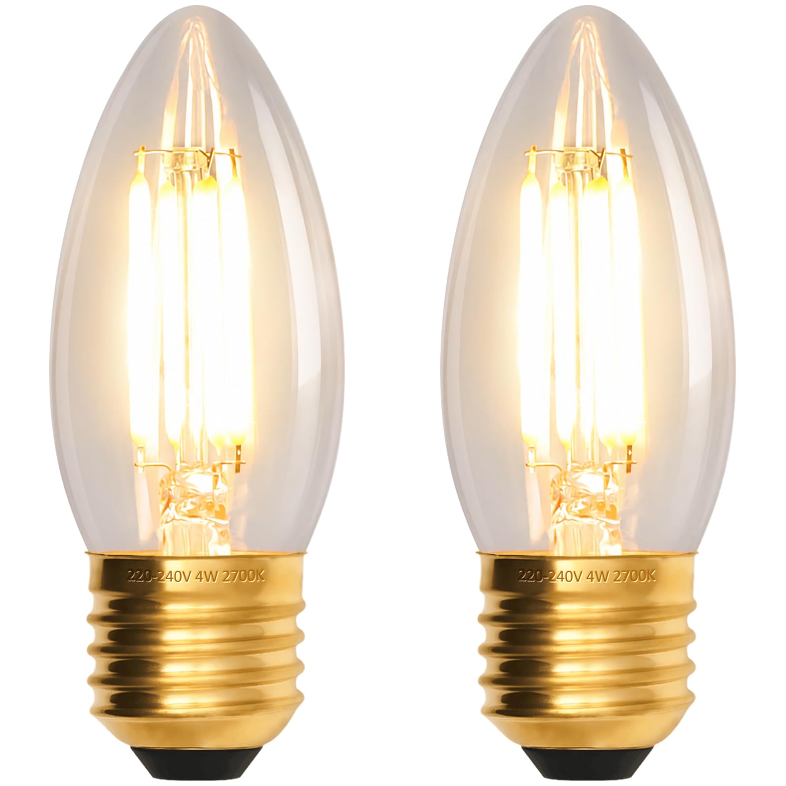scicent 2 Pack E27 Screw Bulbs Dimmable, E27 LED Bulb, C35, 4W, 2700K, Clear Glass, Vintage Light Bulb, Screw in Light Bulb
