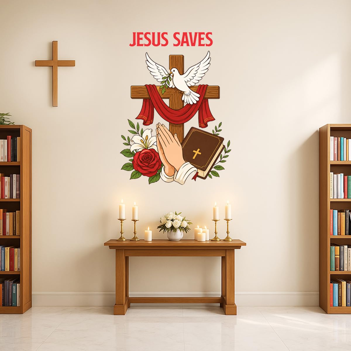 Jesus Saves wall Sticker - Jesus Cross wall Sticker - Holy Dove & Bible Wall Decal | Inspirational Bible Quote Self Adhesive Vinyl Wall Sticker for Prayer Room, Church, Home, Living Room-image-47
