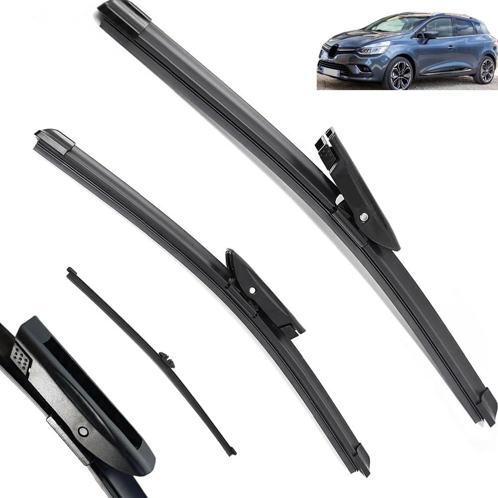 Balais d'essuie-glace avant et arrière compatible avec Renault Clio 4 2012-2019 pare-brise pare-brise fenêtre avant 26"+14"+10" 2015 2016 2017 2018