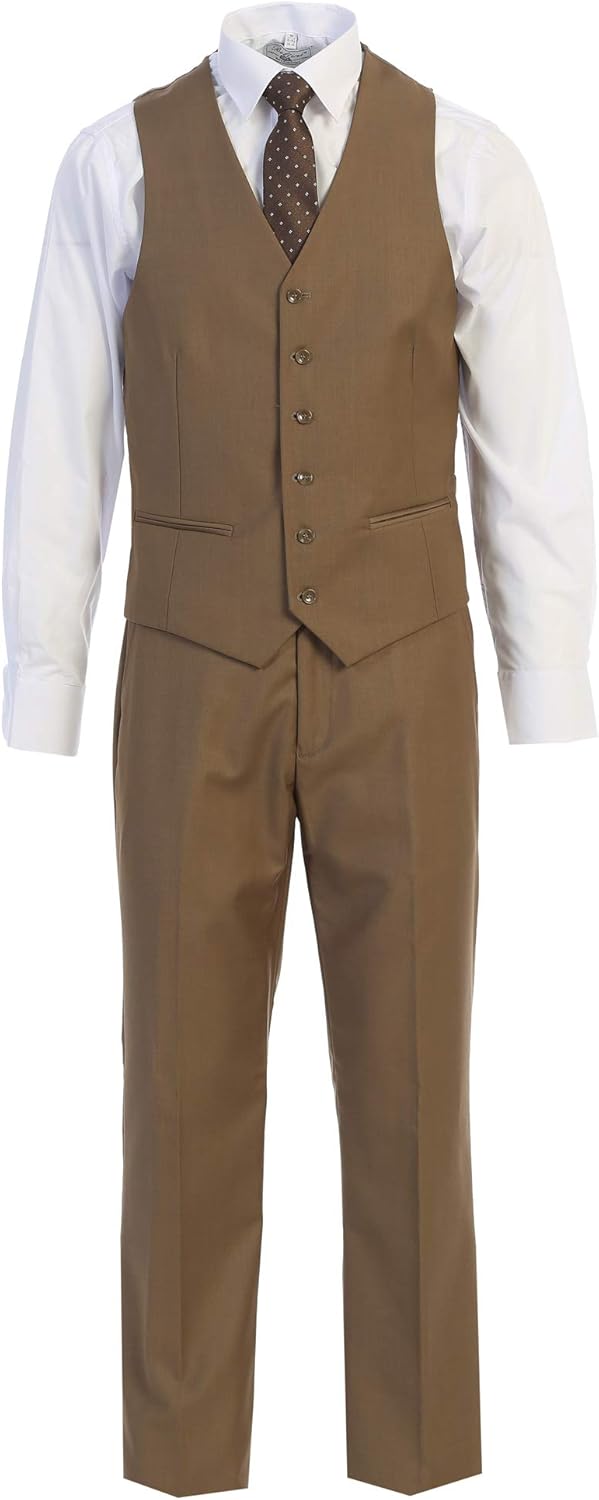 Elegant Men's Modern Fit Three Piece Two Button Suit - Many Colors (44 Long, Taupe/Mustard)