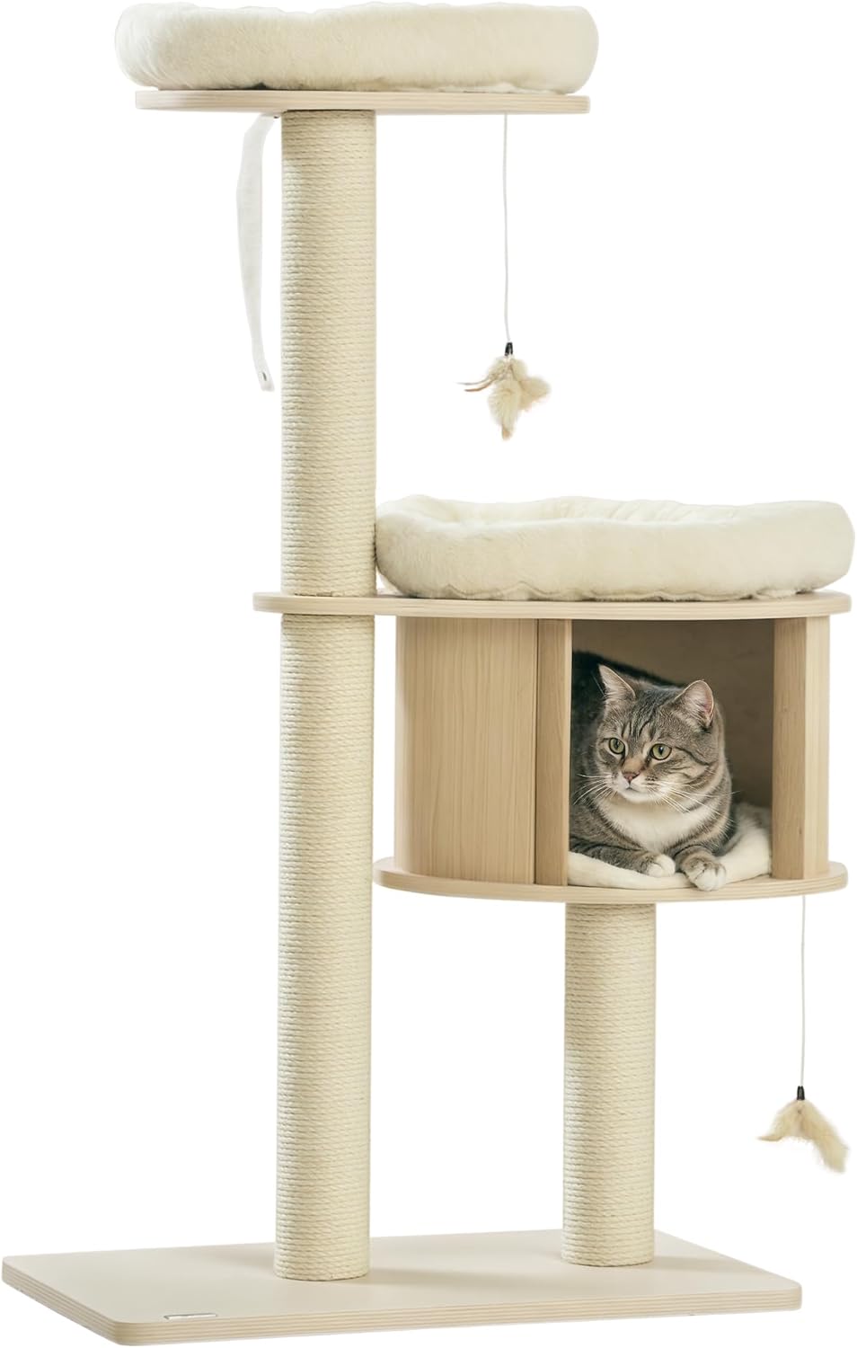 PawHut Cat Tree, 3 Level Cat Tower with Scratching Posts, Bed, Condo, Badminton Toys, for Multiple Kittens