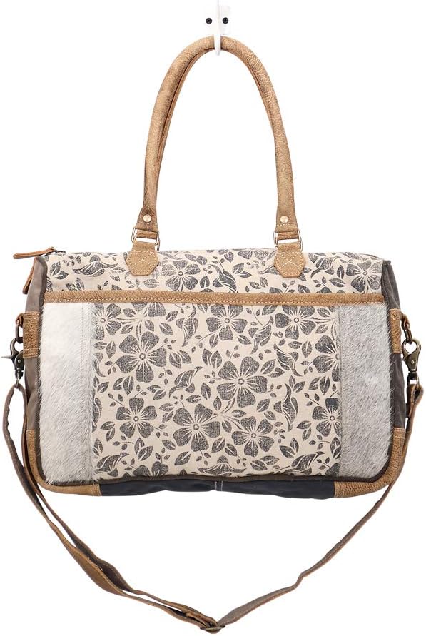 Myra Bag Simplistic Upcycled Canvas & Cowhide Messenger Bag S-1432 - Image 5