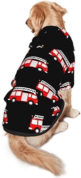 Classic Extra Large Dogs Hooded Tee, Fire Fighters Red Fire Truck Cartoon Leash Hole Pullover Costume for Standard Poodle, All Breeds, Daily Wear, S-2XL