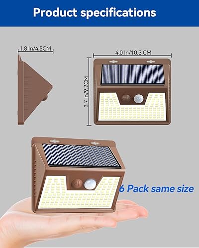 Miniatura 63 de Peasur Luces solares impermeables para exteriores [6 unidades/140 LED], luces blancas cálidas con sensor de movimiento del atardecer al amanecer, 3
