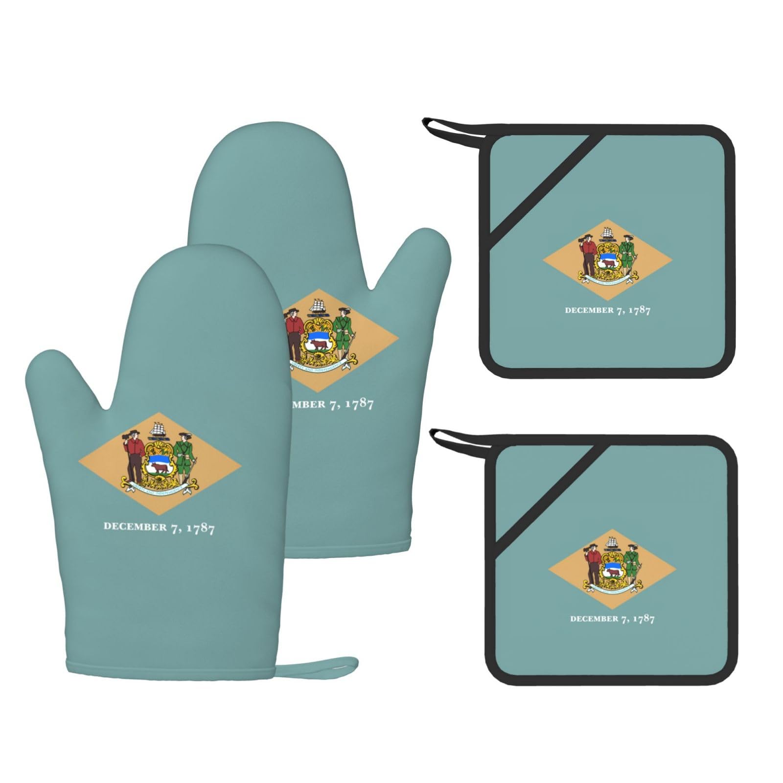 Gants résistants à la chaleur lot de 4 design Delaware pour cuisine et barbecue