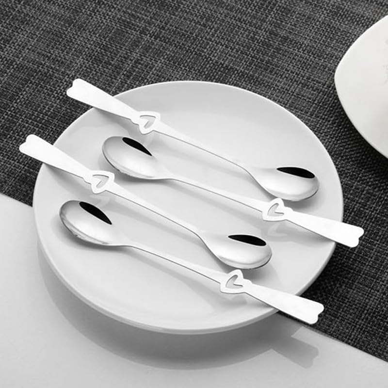 Silverware Flatware Set, 4/16/24/32 Pieces Heart-shaped Stainless Steel Spoons Household Long-handled Ice Spoon Coffee Stirring Spoon (Color : Silver, Size : 8Set-32Pcs)