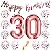 30th Birthday Party Decorations Rose Gold Decor Strung Banner (Happy Birthday) & 12PC Helium Balloons w/Ribbon [Huge Numbers "30", Confetti] Kit Set Supplies Bundle | Dirty Thirty Year-Old Year Old