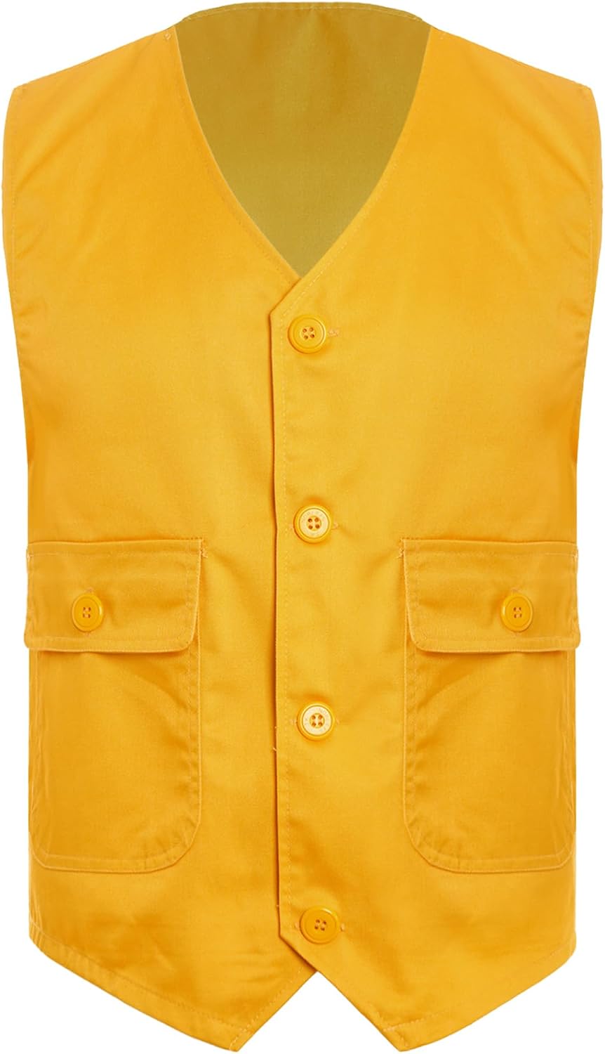 Unisex Boys Girls Irregular Hem Volunteer Vest Button Up Social Activity Waistcoat Waiter Bartender Uniform