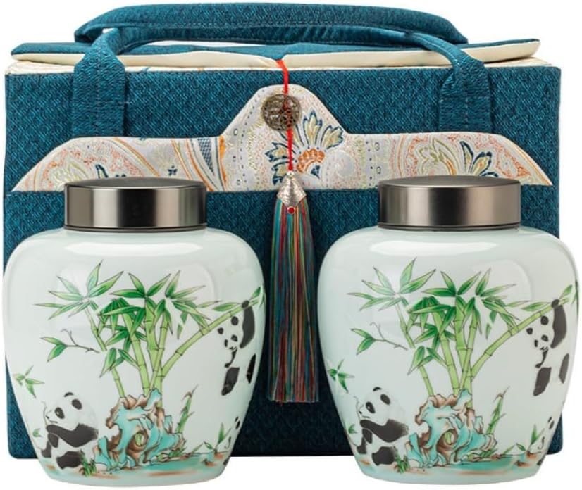 SONGCHAO Sugar Jar Creative Panda Tea Storage Container Jar Ceramic Sealed Retro Chinese Set Double Gift Box Tea Canister