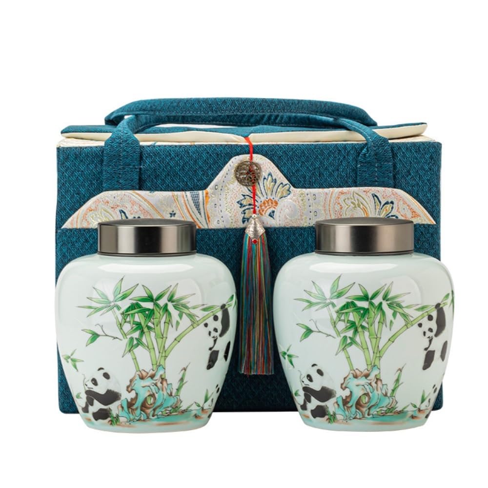 XYNSNDB Pojemnik na herbatę kreatywny Panda pojemnik na herbatę słoik ceramiczny szczelnie zamknięty słoik Retro chiński zestaw herbaty podwójny słoik zestaw pudełek na herbatę puszka na herbatę