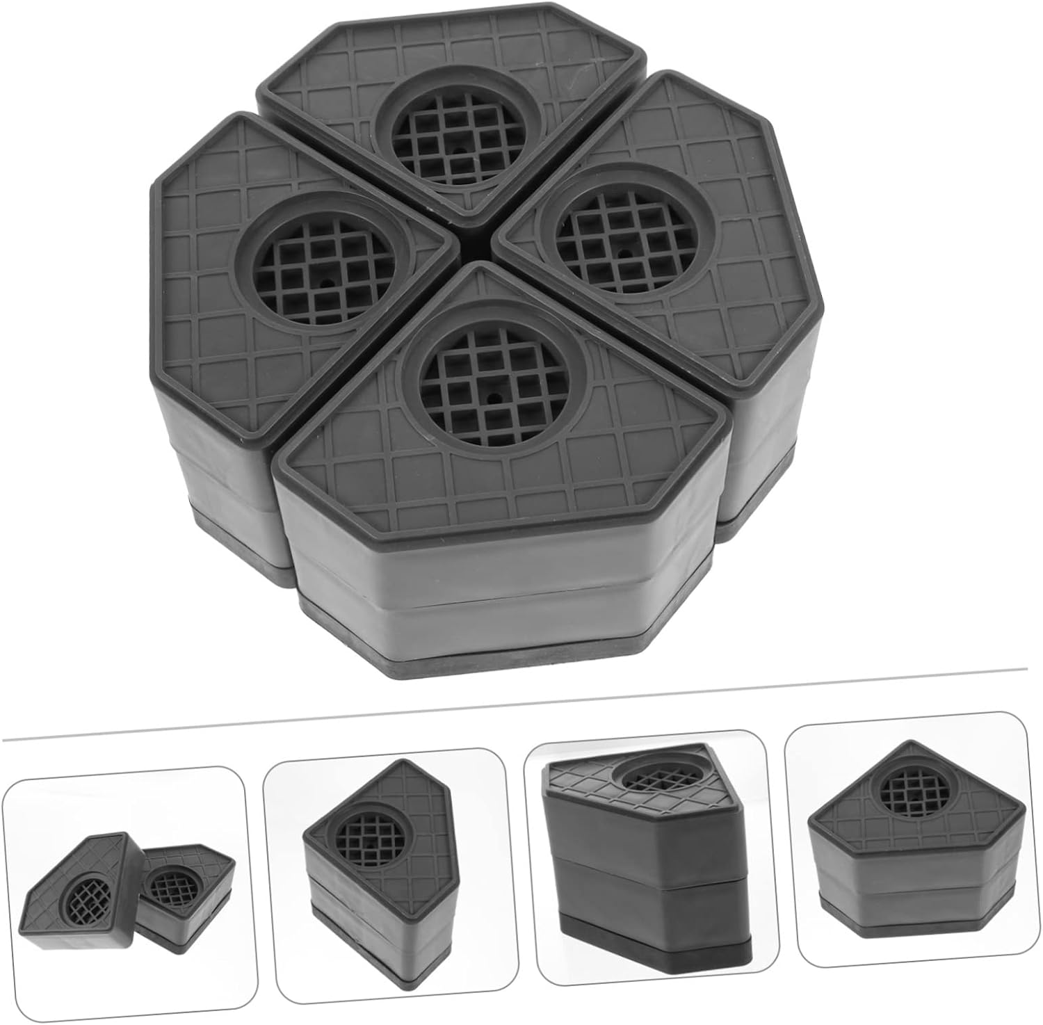 4Pcs Washing Machine Foot Mats with Heightened Base, Black